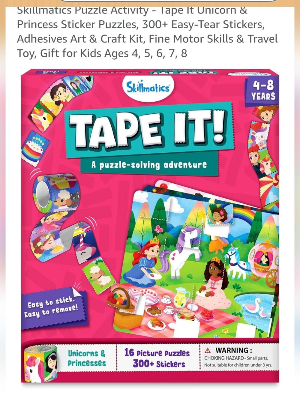 Tape It! Unicorns & Princesses Sticker Puzzle Activity - Pink